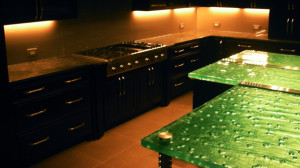 Textured glass table and counter tops by Glass Graphics of Atlanta.