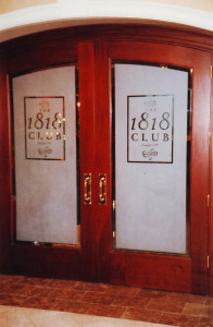 Sandblasted or frosted interior glass signage for a restaurant by Glass Graphics of Atlanta.