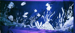 Coral reef scene sandblasted glass shower enclosure by Glass Graphics of Atlanta.