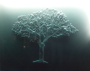 Glass carving with LED-illumination by Glass Graphics of Atlanta.