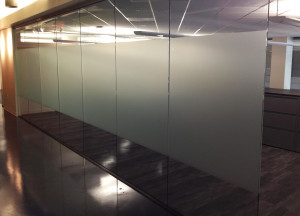 Filmed glass office partition by Glass Graphics of Atlanta.