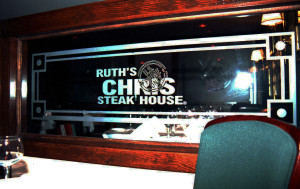 Sandblasted or frosted interior glass signage for a restaurant by Glass Graphics of Atlanta.