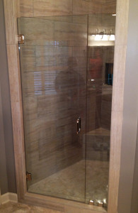 Glass shower enclosure created and installed by Glass Graphics of Atlanta.
