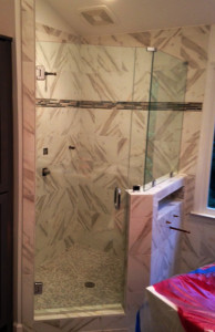 Glass shower enclosure created and installed by Glass Graphics of Atlanta.
